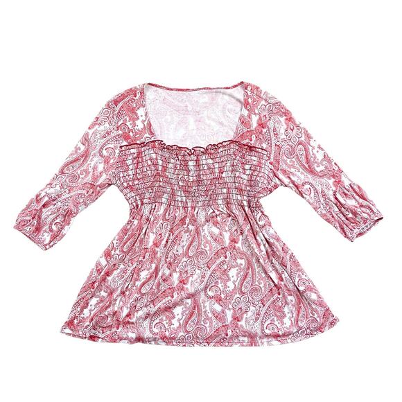 Vintage Babydoll Top Blouse Smocked Half Sleeve Paisley Womens Large Boho Y2K - Picture 3 of 7